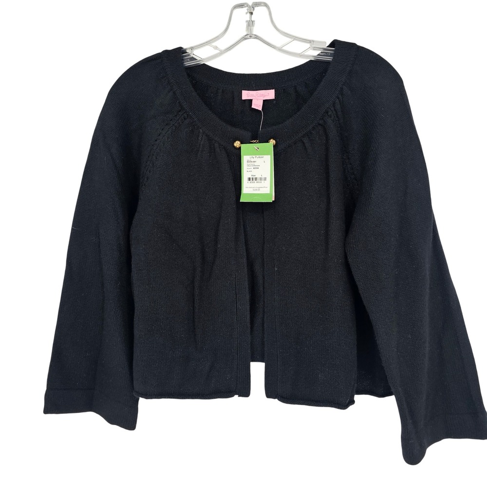 Lilly Pulitzer Viola Cashmere Cardigan L Black Cropped Quiet‎ Luxury Deadstock